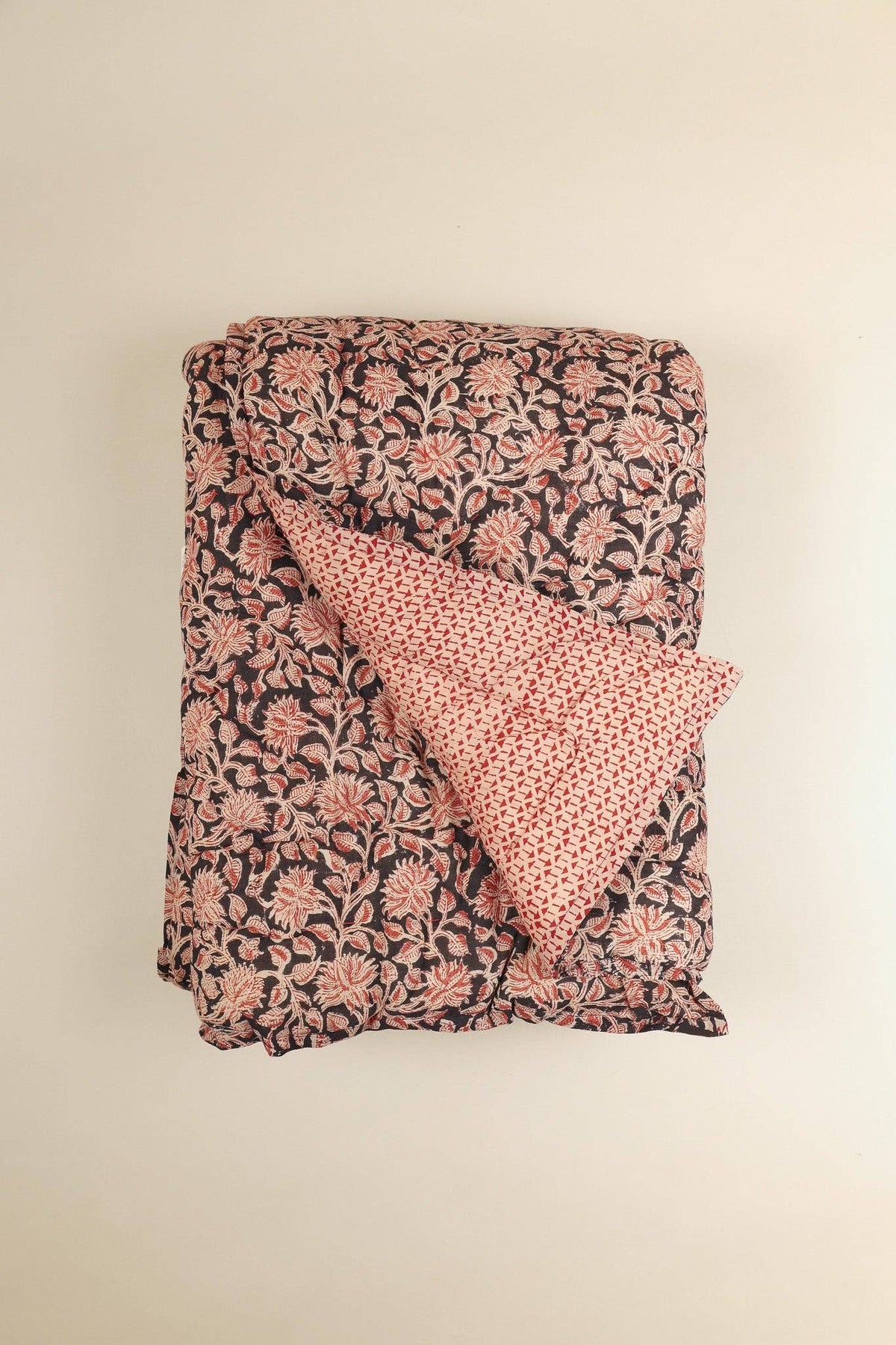 Noir Grove Kalamkari Cotton Quilt: King