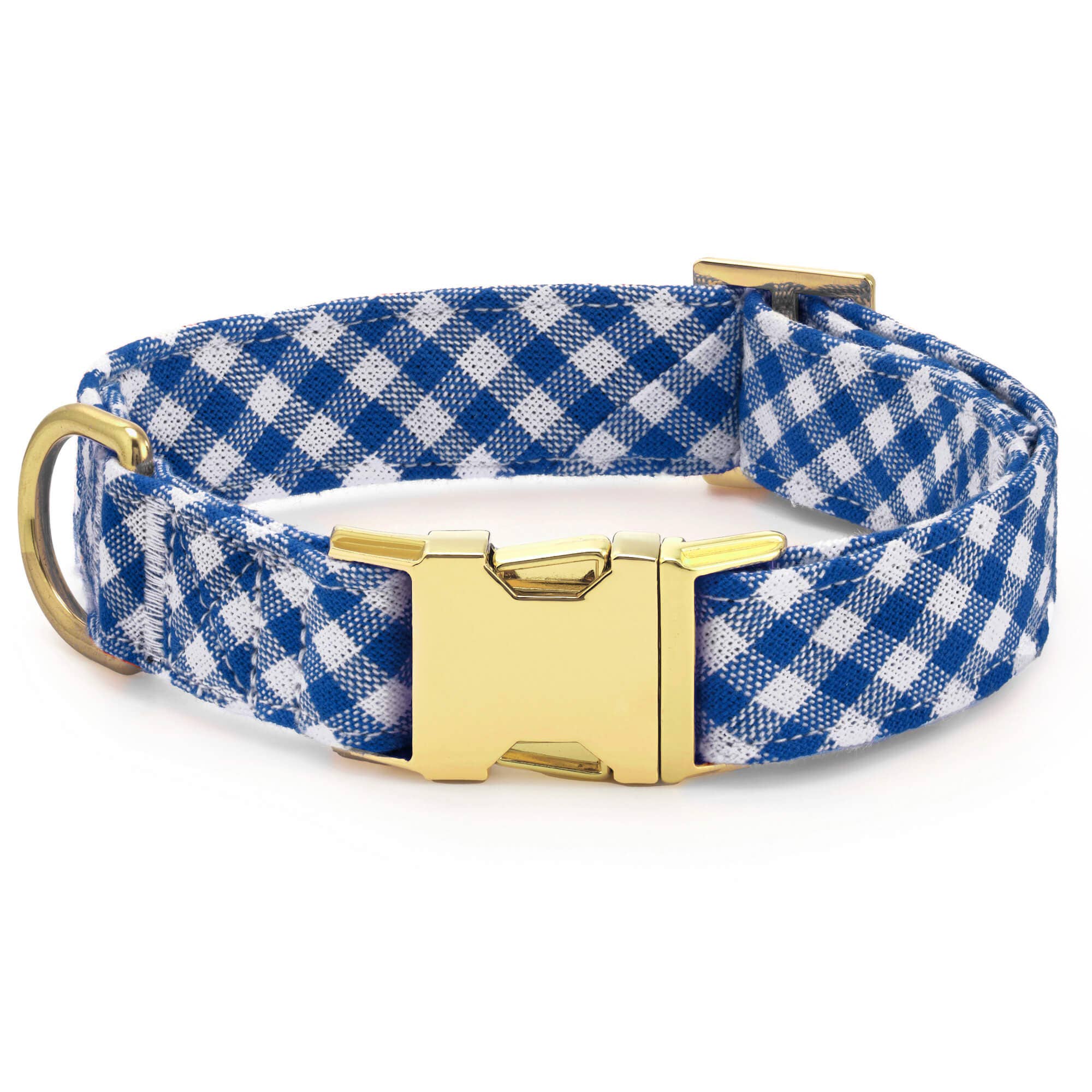 Lake Blue Gingham Summer Dog Collar: L