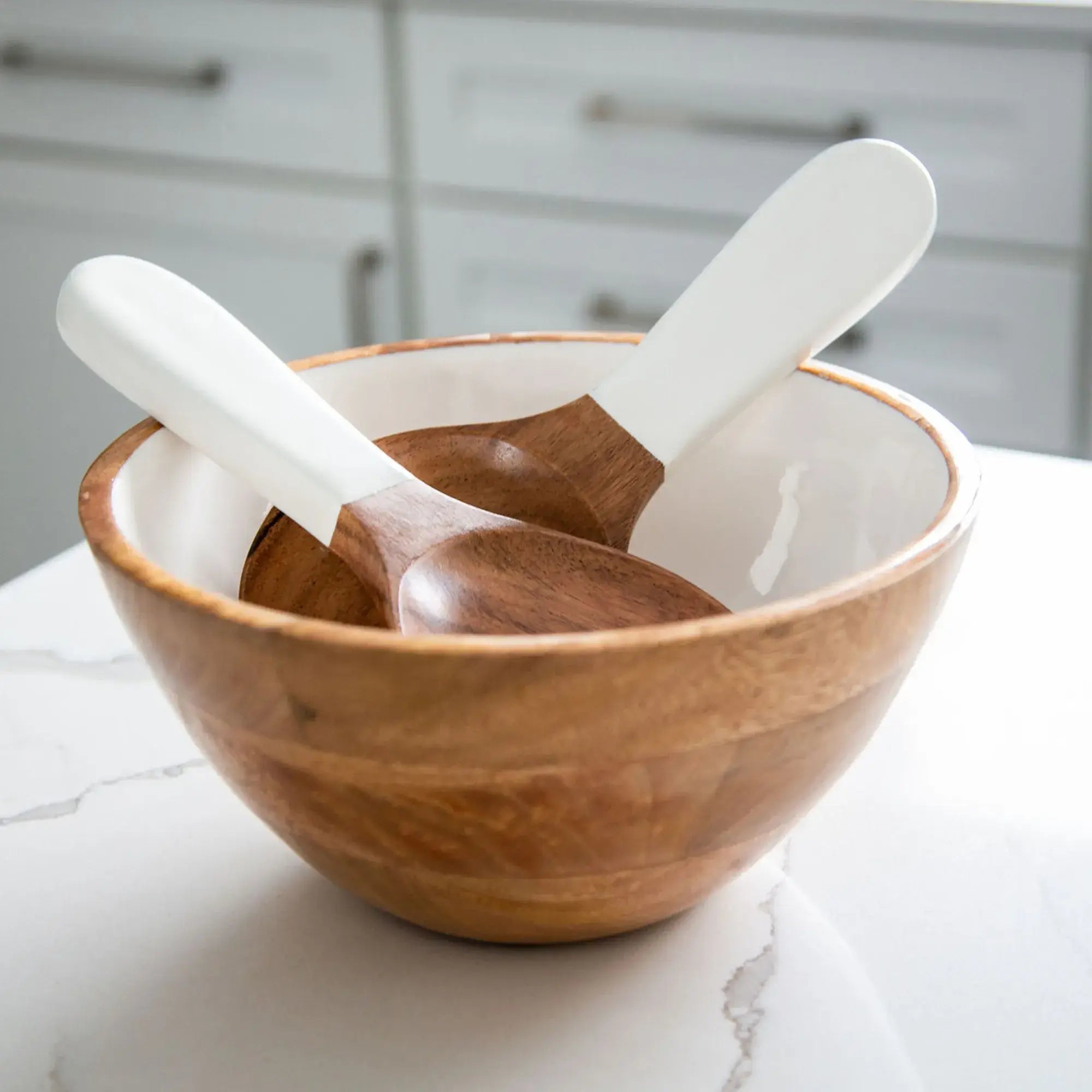Wood + White Collection Mango Wood Salad Bowl