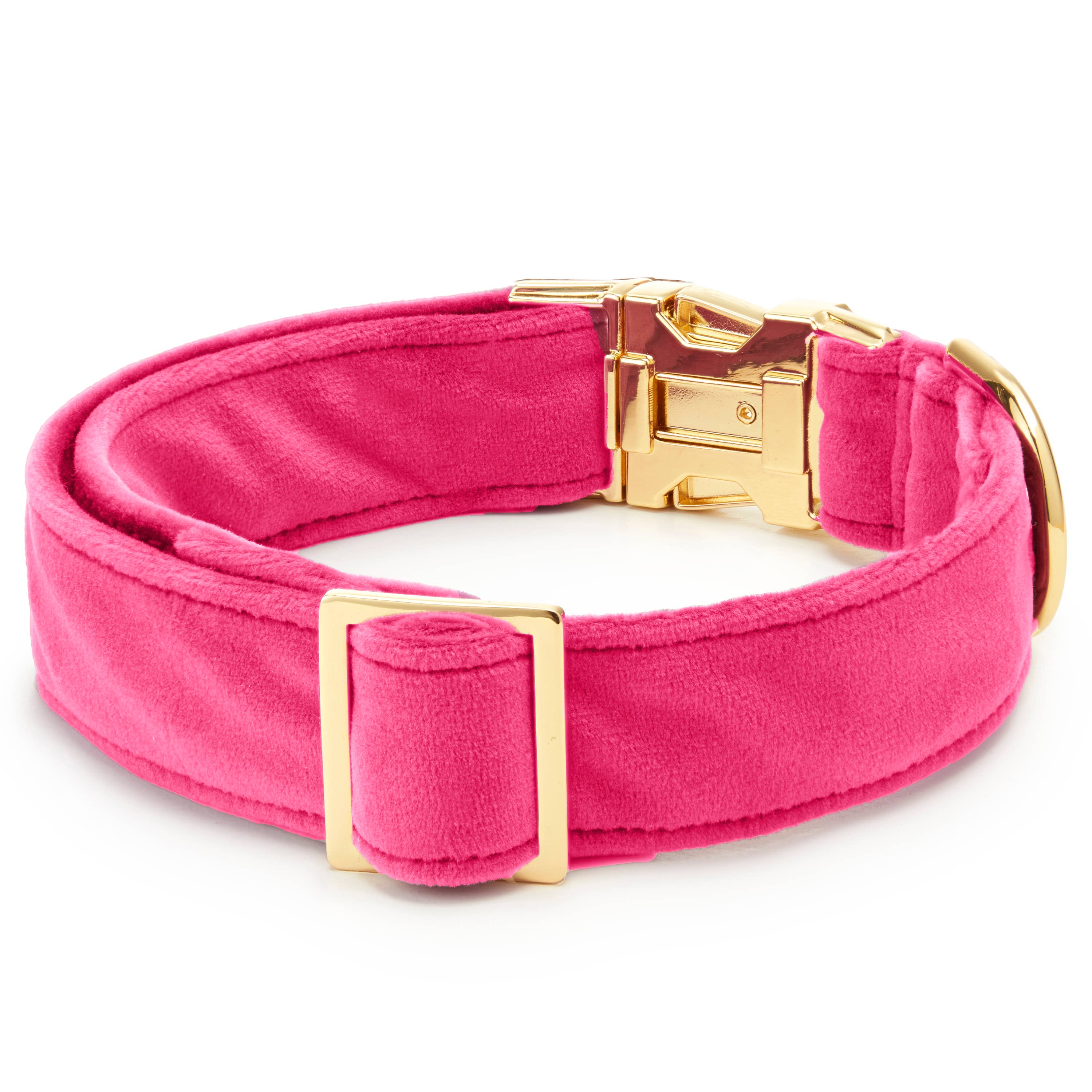 Hot Pink Velvet Dog Collar: S / Gold