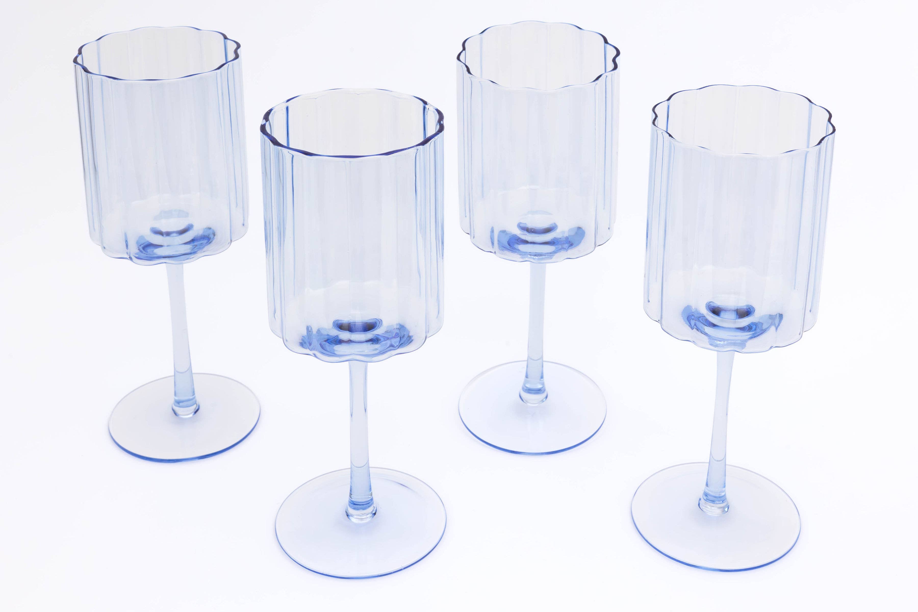 Scalloped Edge Glasses, wine, Blue, Set of 4