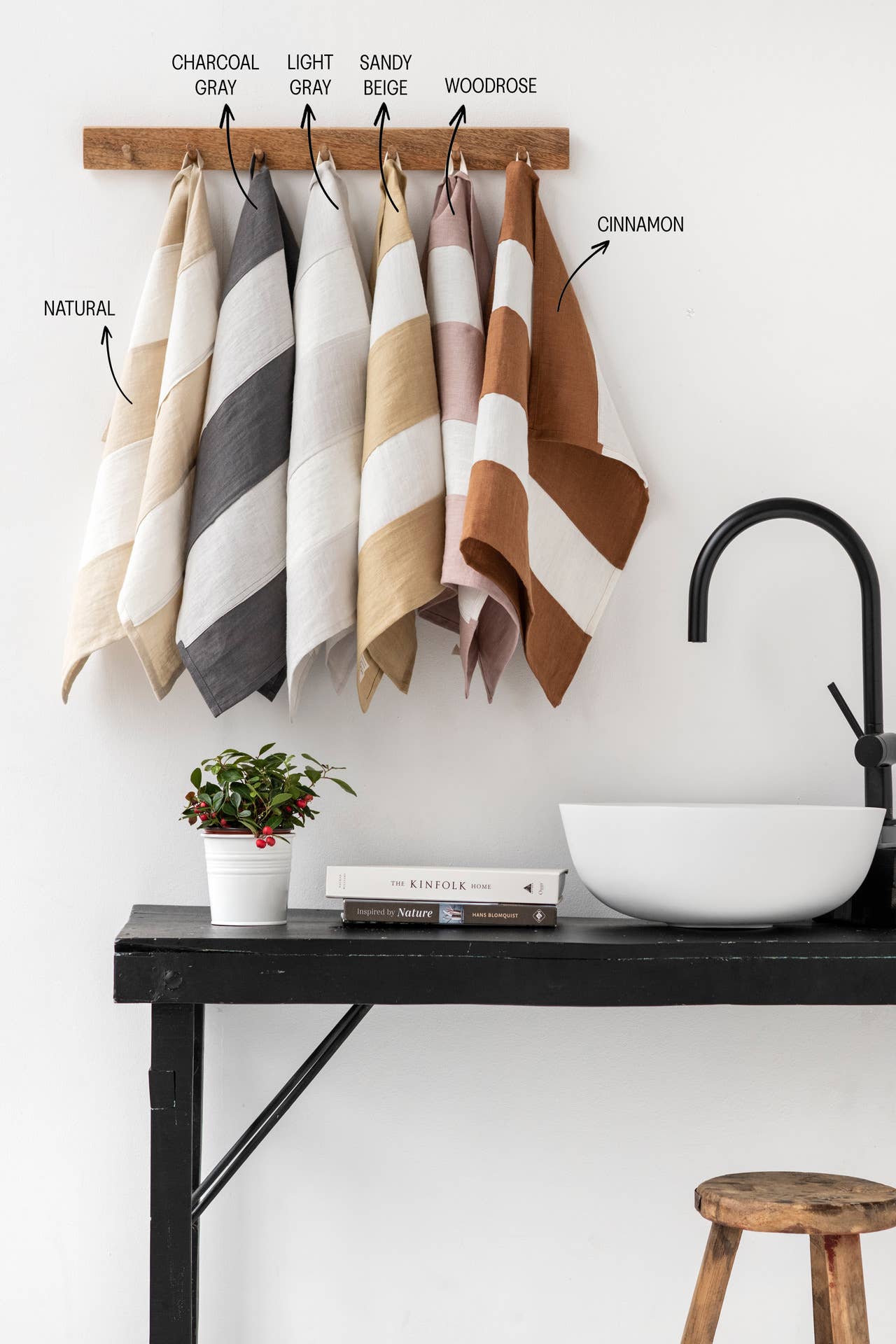 Striped linen tea towel in Cinnamon