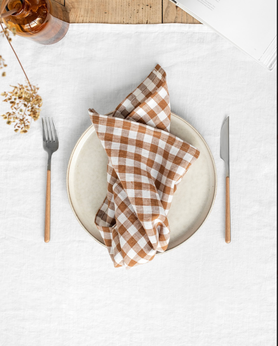 Cinnamon gingham linen napkin set of 2