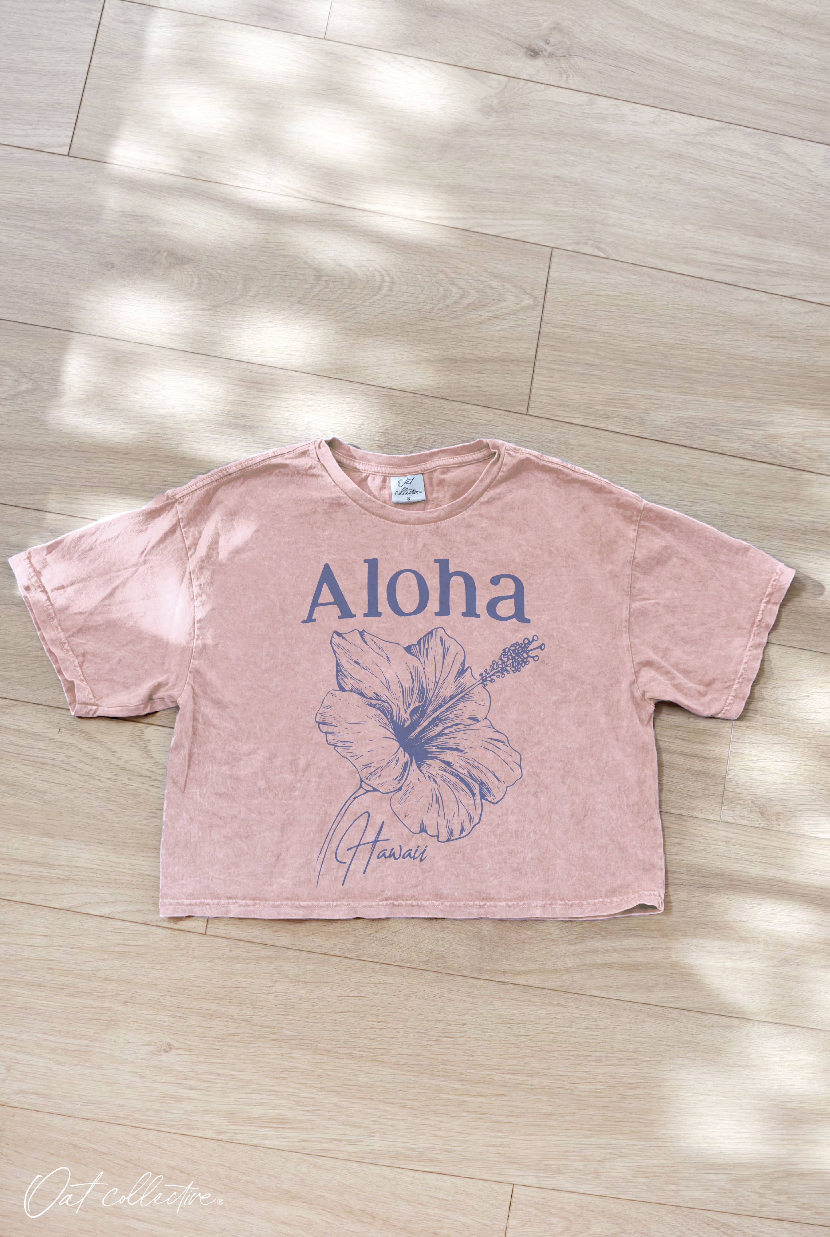 ALOHA HAWAII Cropped Mineral Washed Graphic Top
: CREAM / M