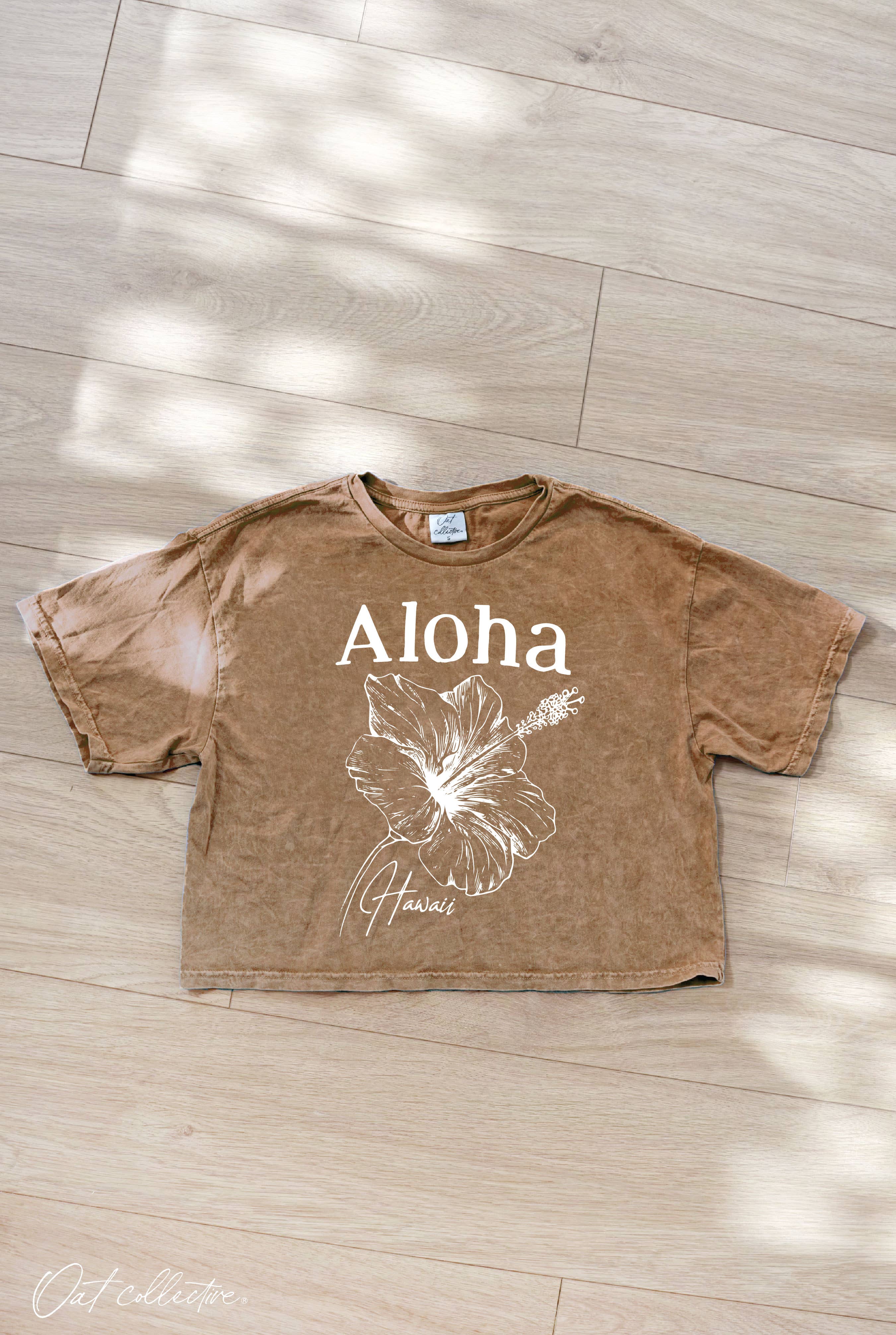 ALOHA HAWAII Cropped Mineral Washed Graphic Top
: CREAM / M