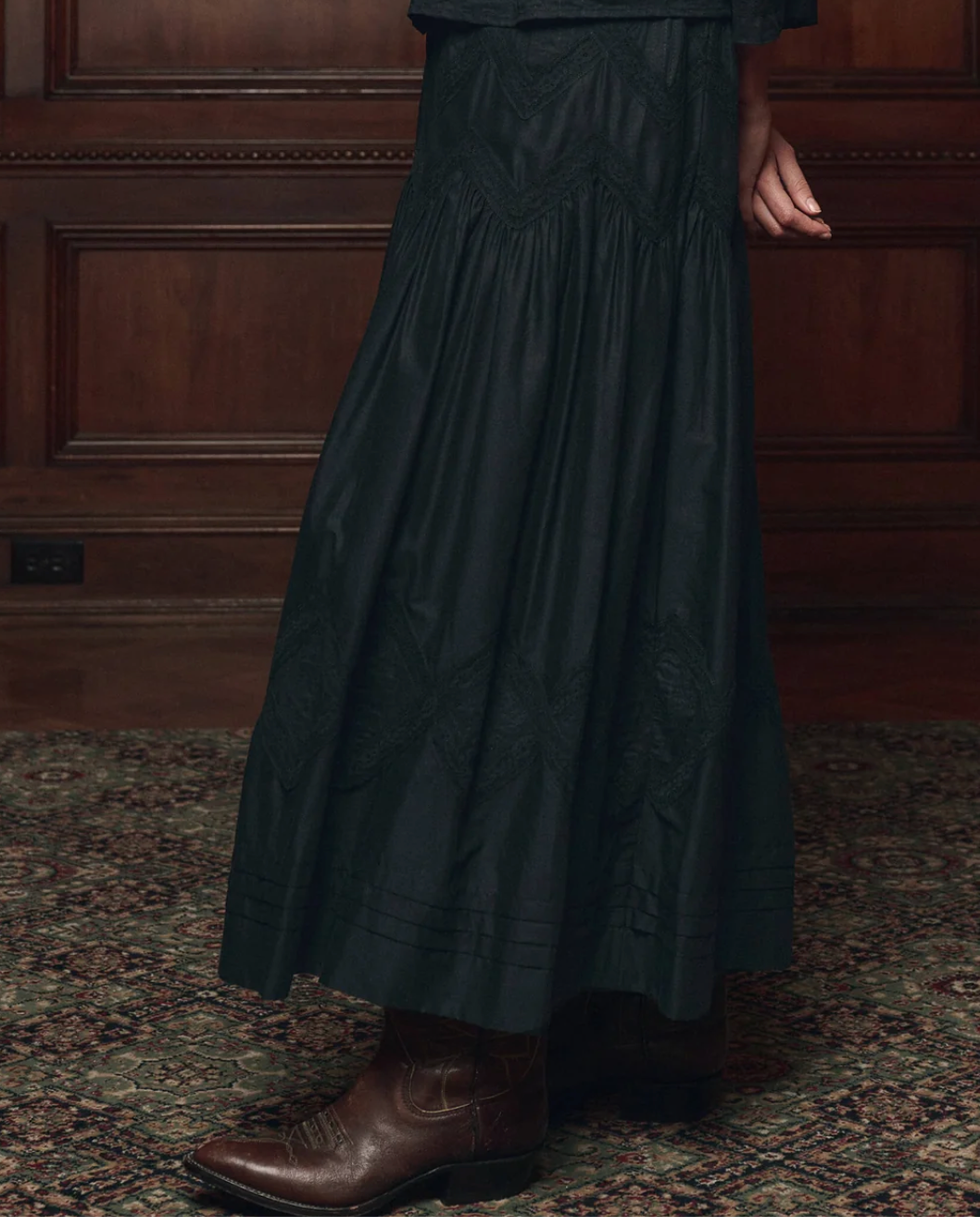 The Great. The Lattice Lace Victorian Skirt in Black, side detail