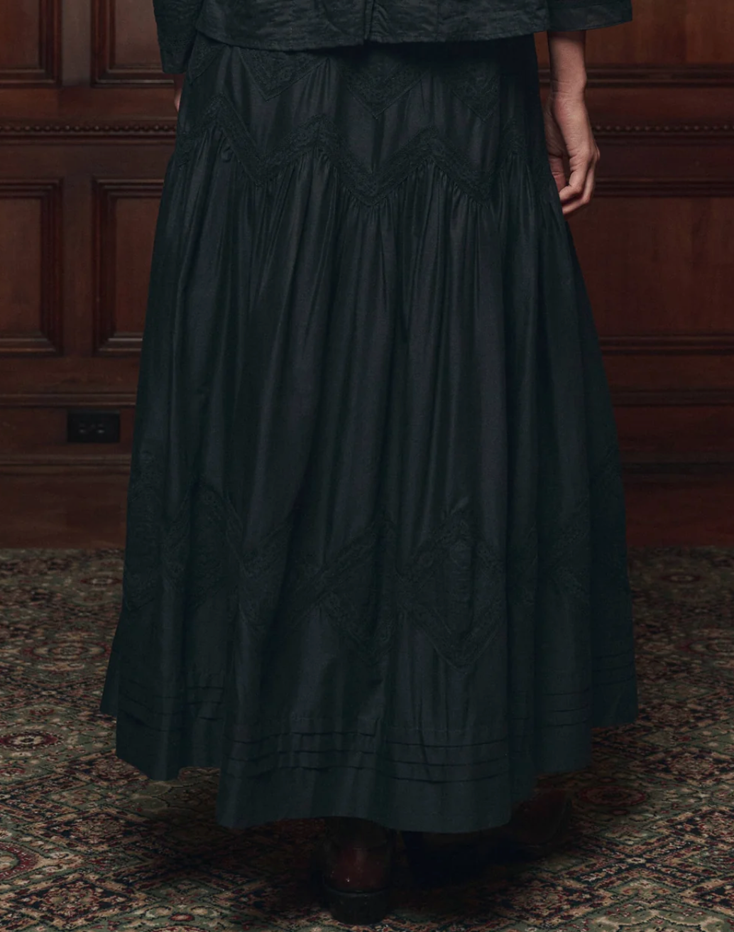 The Great. The Lattice Lace Victorian Skirt in Black, back view