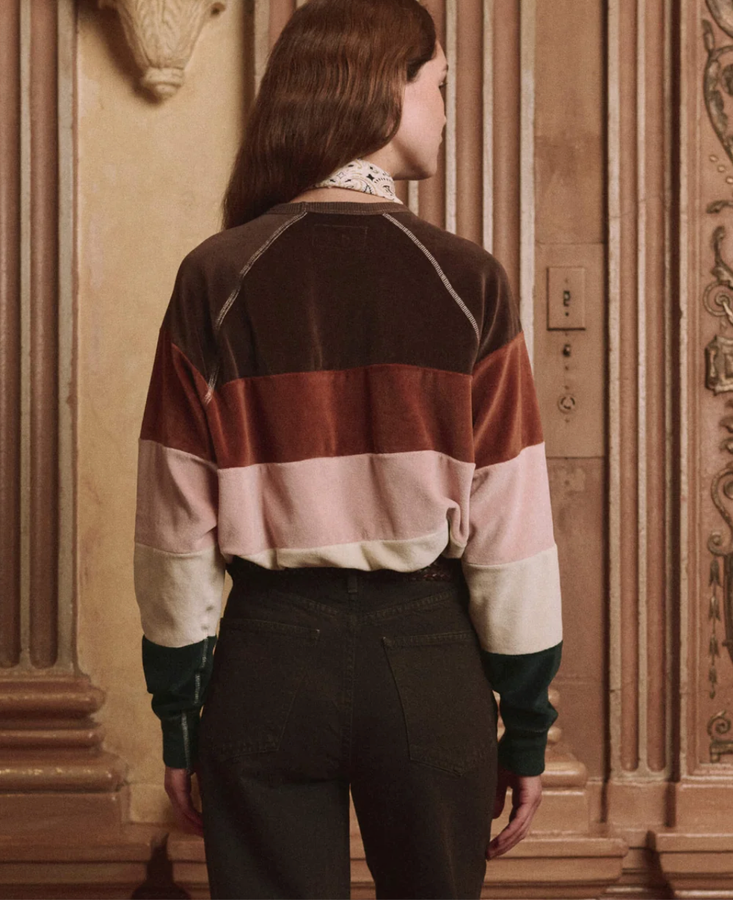 The Pieced Stripe Velour College Sweatshirt