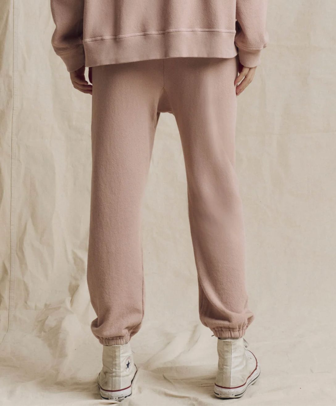 The Great. The Stadium Sweatpant in Ballet Pink, back view