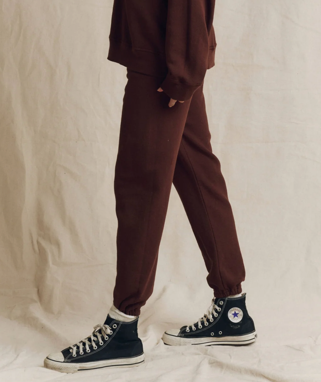 The Great. The Stadium Sweatpant in Driftwood, side detail