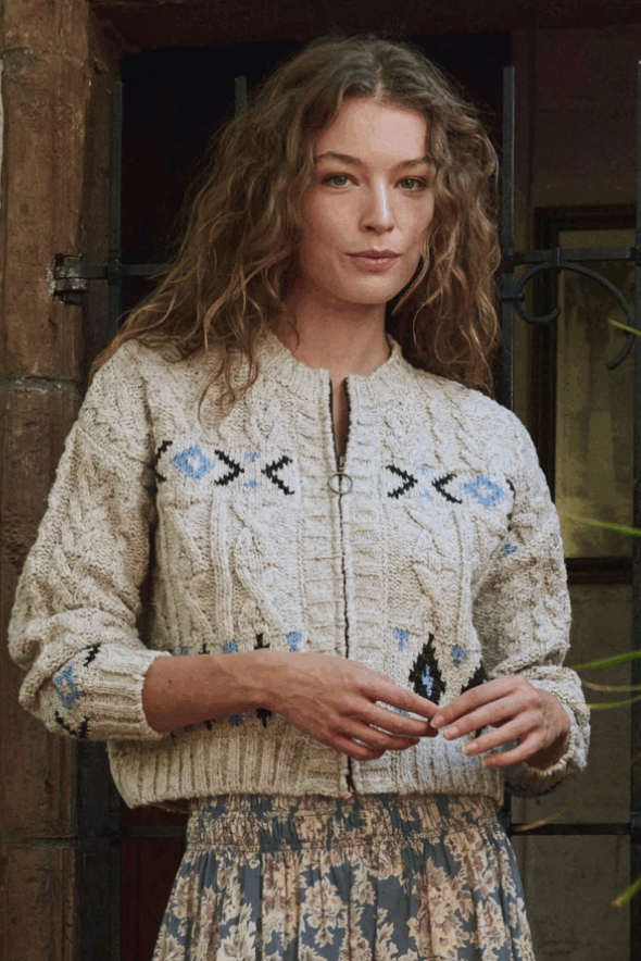 The Great. The Cavern Cardigan in Oat, front view