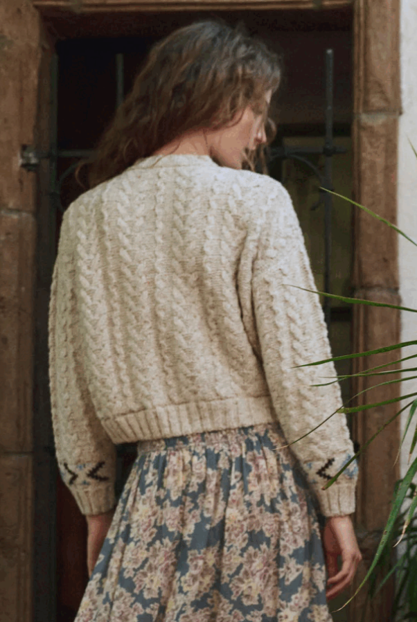 The Great. The Cavern Cardigan in Oat, back view