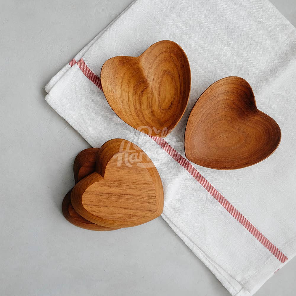 Teak Wooden Heart Saucer - Dish Plate Spoon Rest Valentines