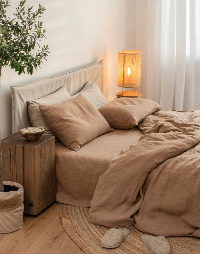 Latte linen duvet cover set /Queen