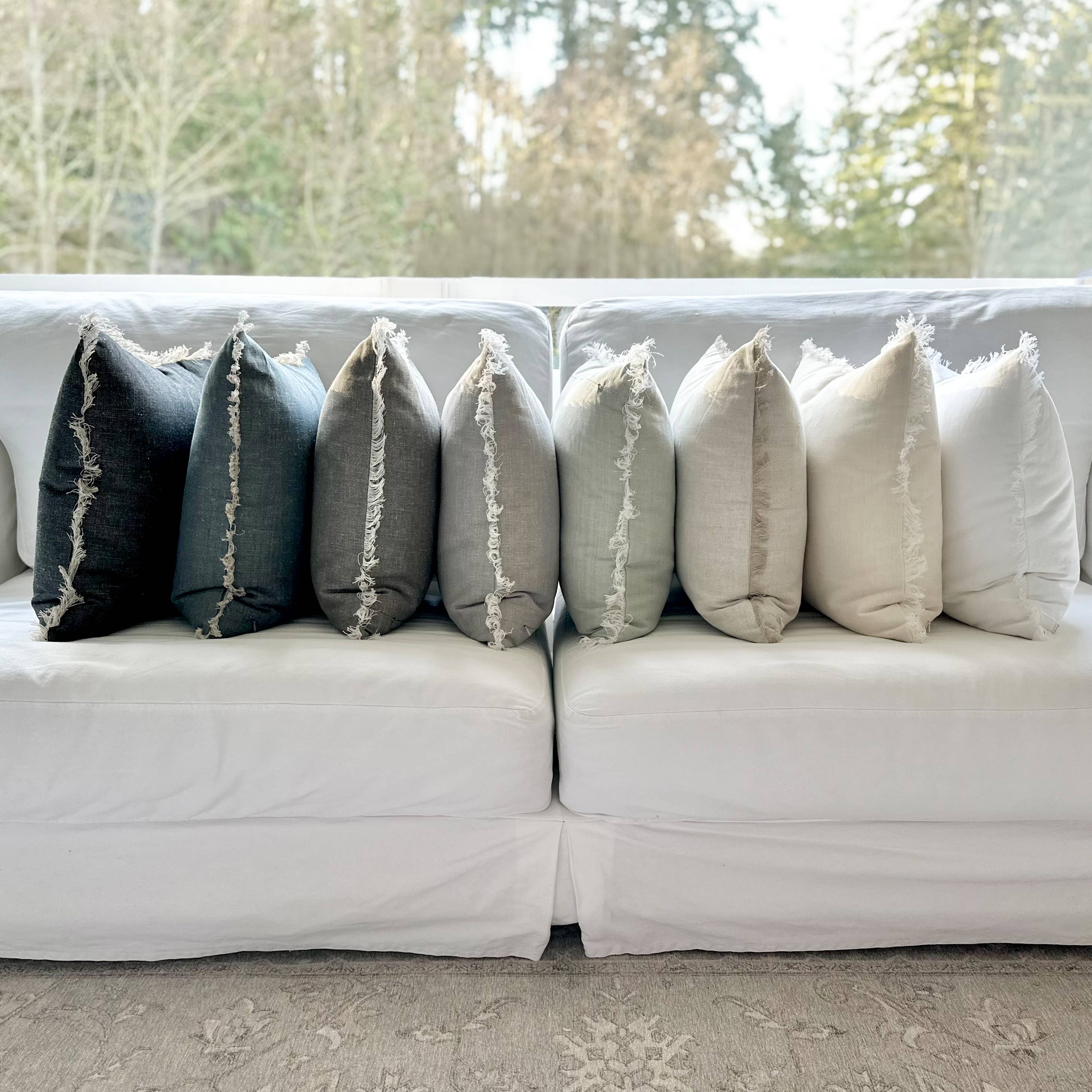 Fringe Pillow Covers - Stonewashed with Fringed Edge: White / 26 x 26