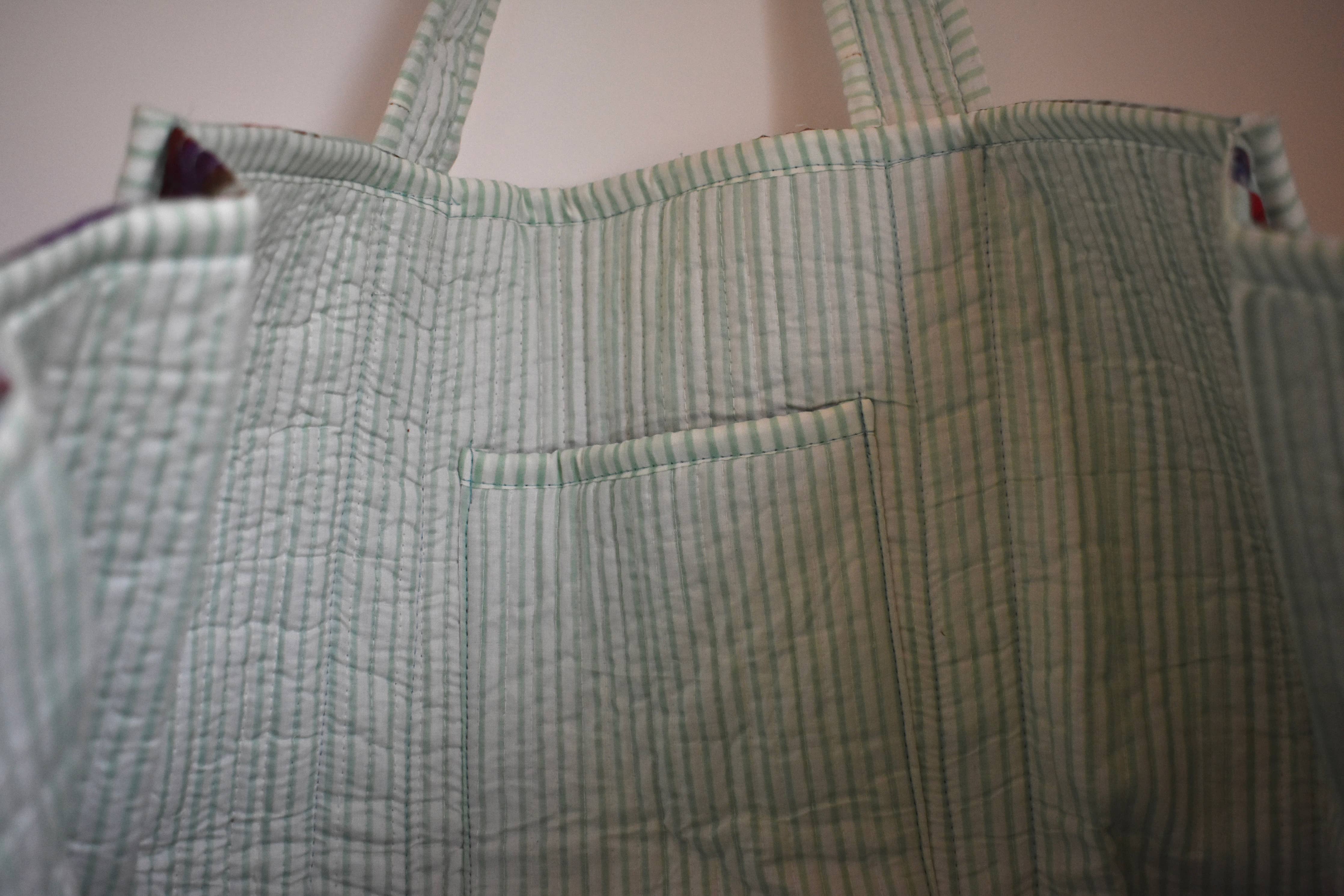 Block Print Tote Bag: Green Floral