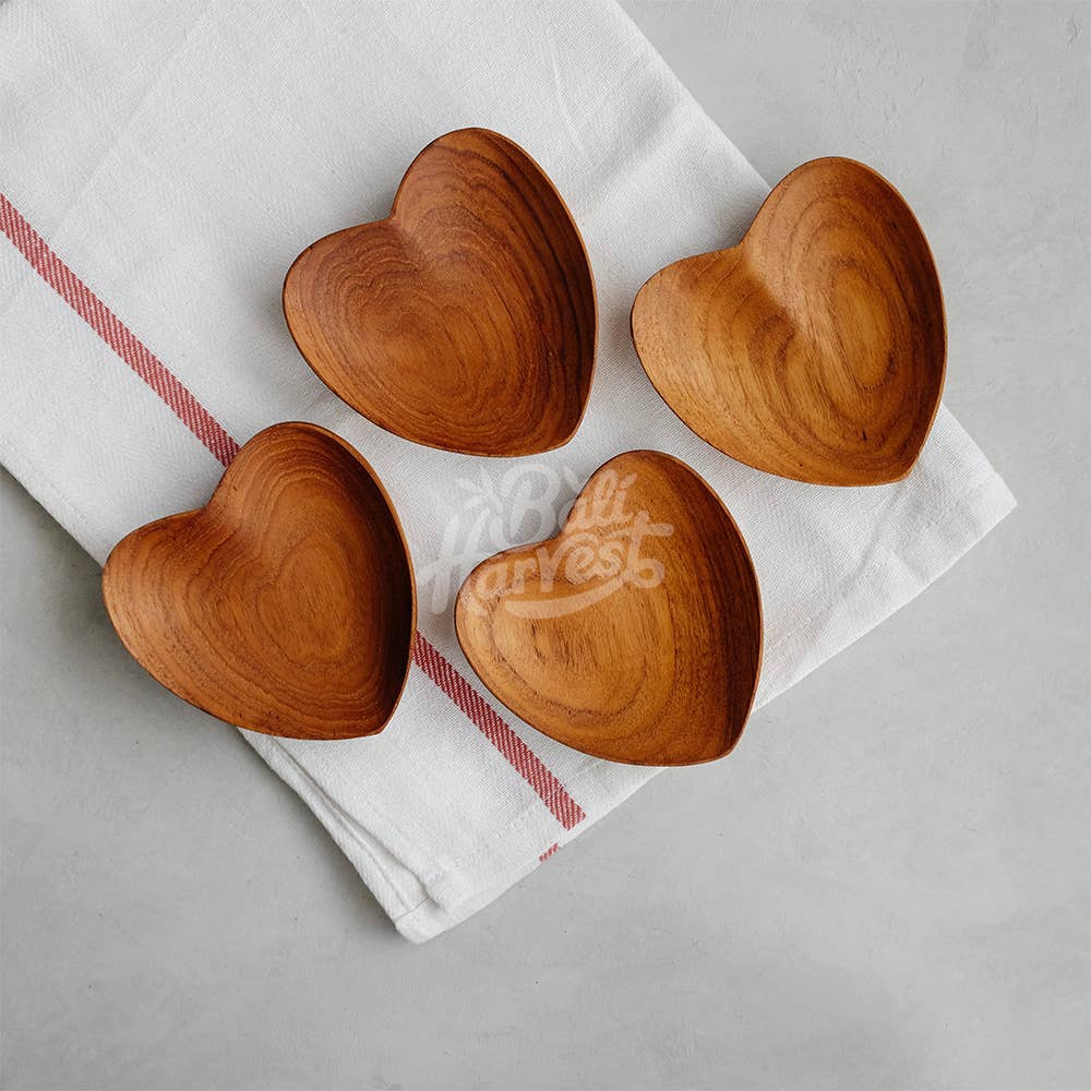 Teak Wooden Heart Saucer - Dish Plate Spoon Rest Valentines