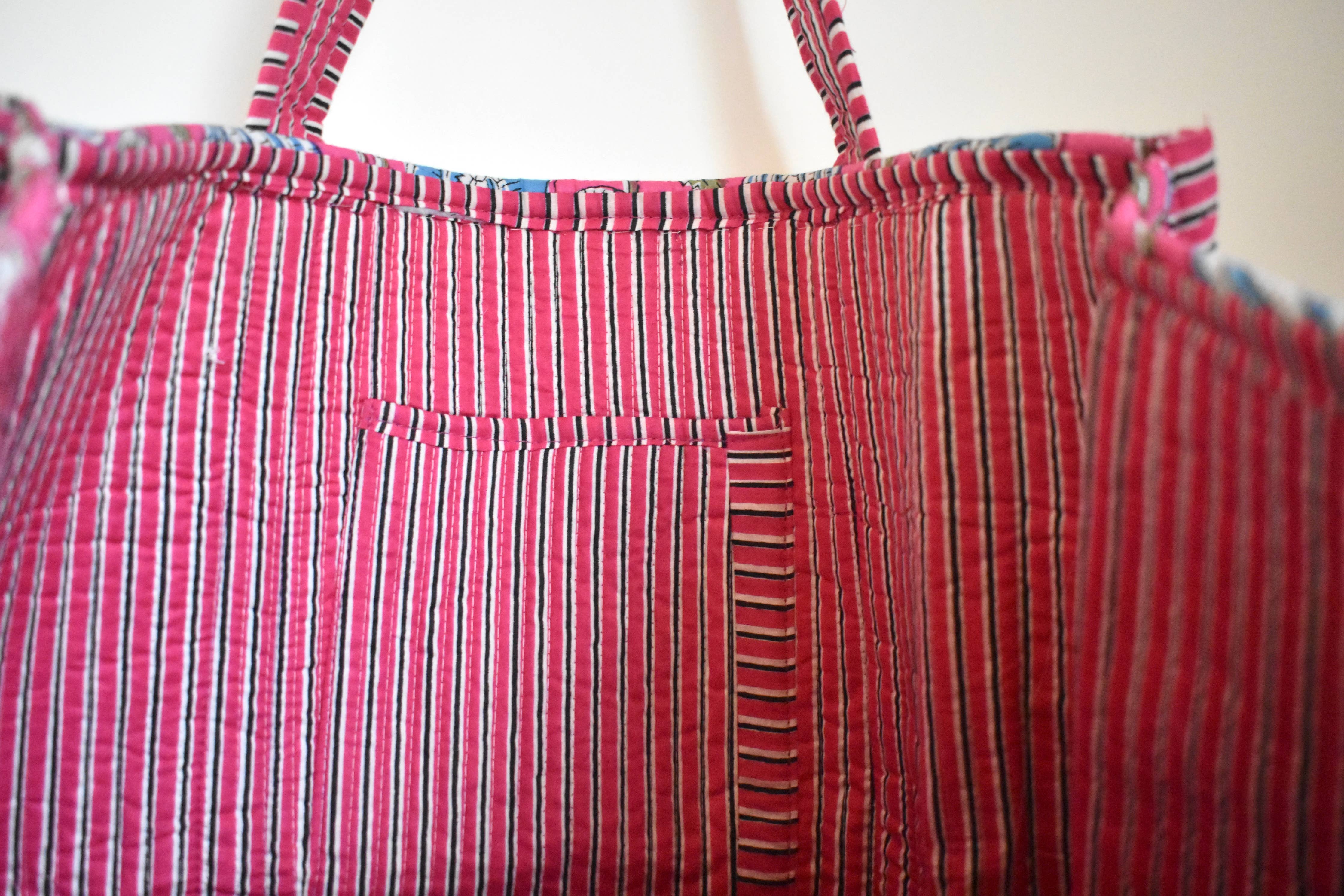 Block Print Tote Bag: Green Floral