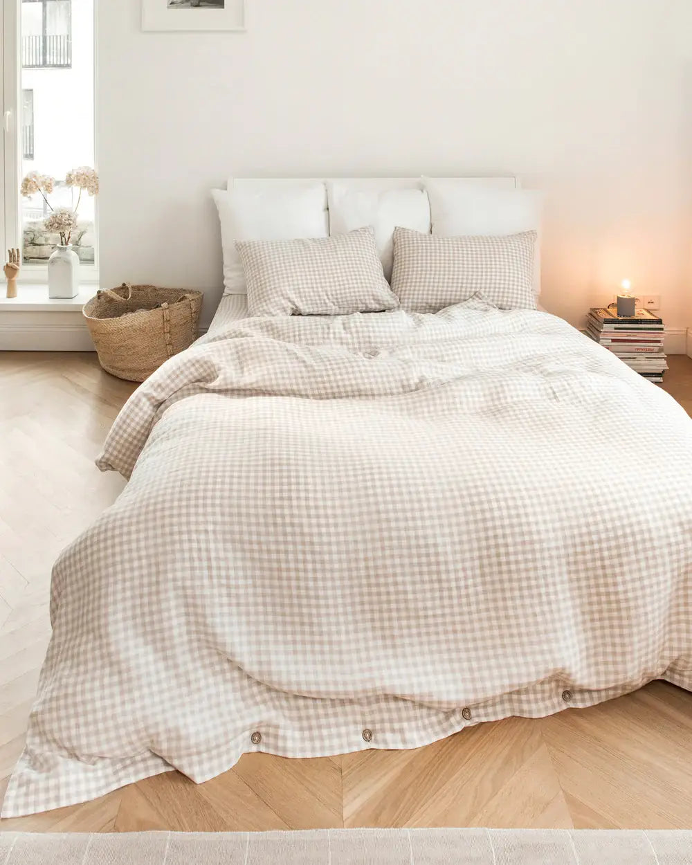 Natural Gingham Linen Duvet Cover Set King