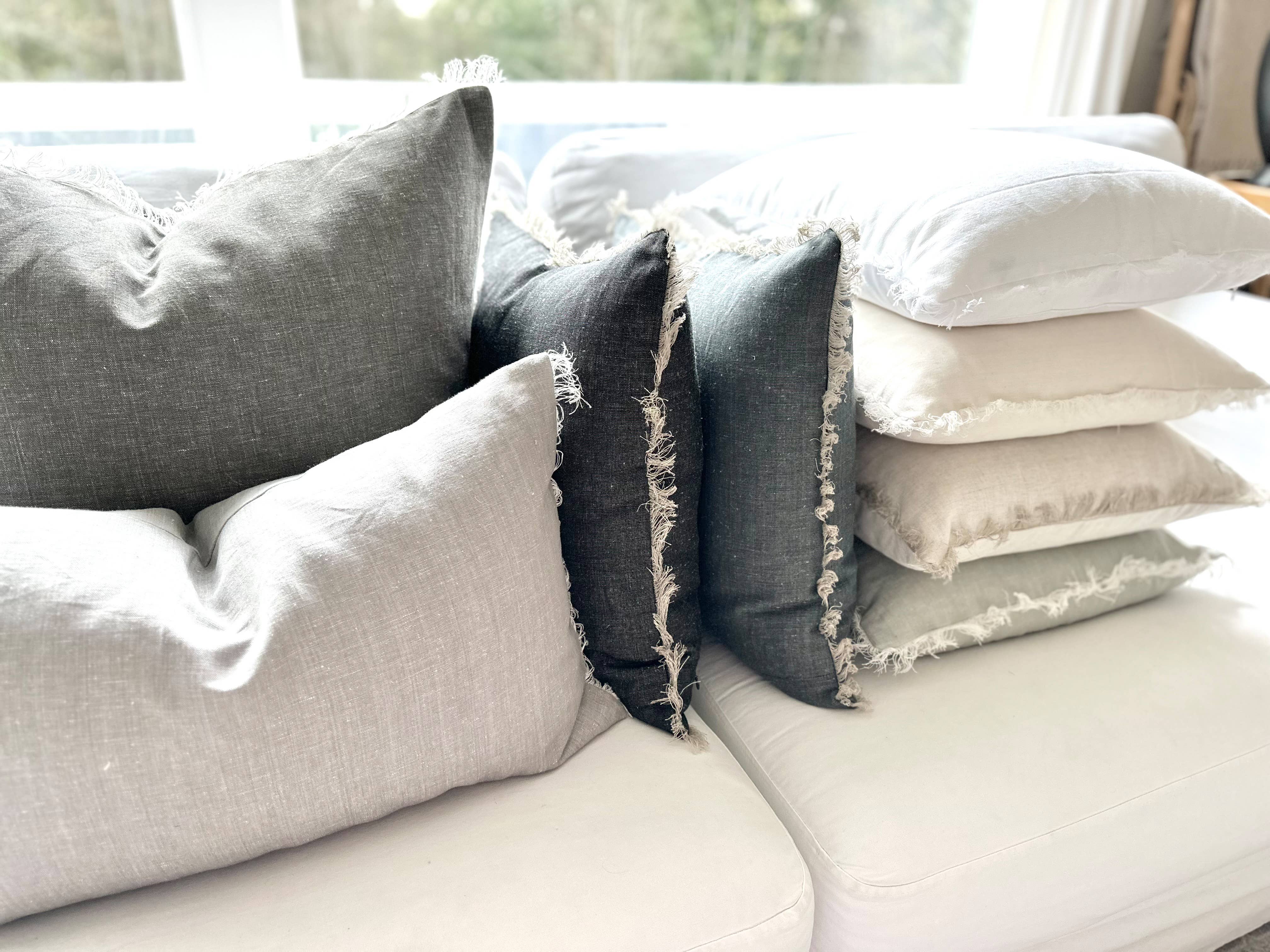 Fringe Pillow Covers - Stonewashed with Fringed Edge: Pewter / 26 x 26