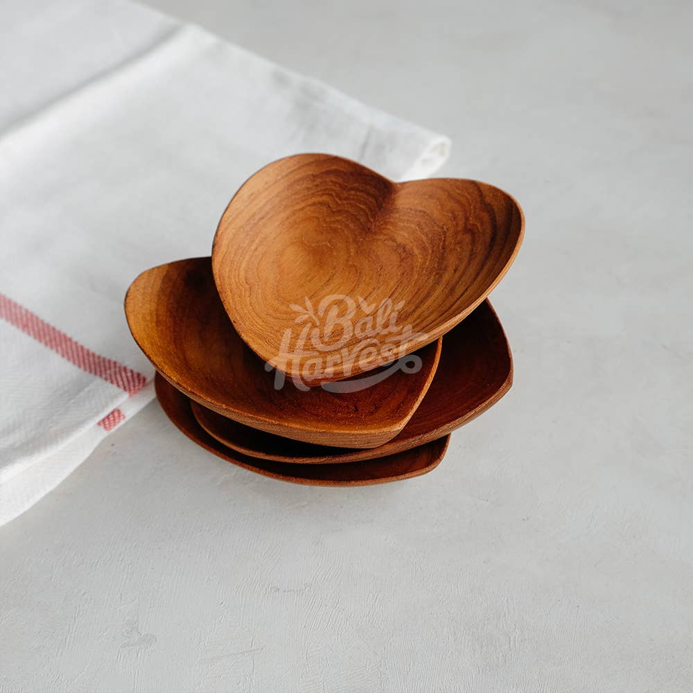 Teak Wooden Heart Saucer - Dish Plate Spoon Rest Valentines