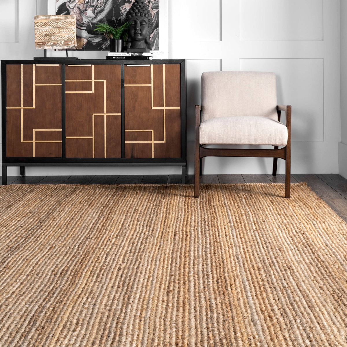 Rigo Hand Woven Farmhouse Jute Area Rug: Natural / Rectangle / 8' X 10'
