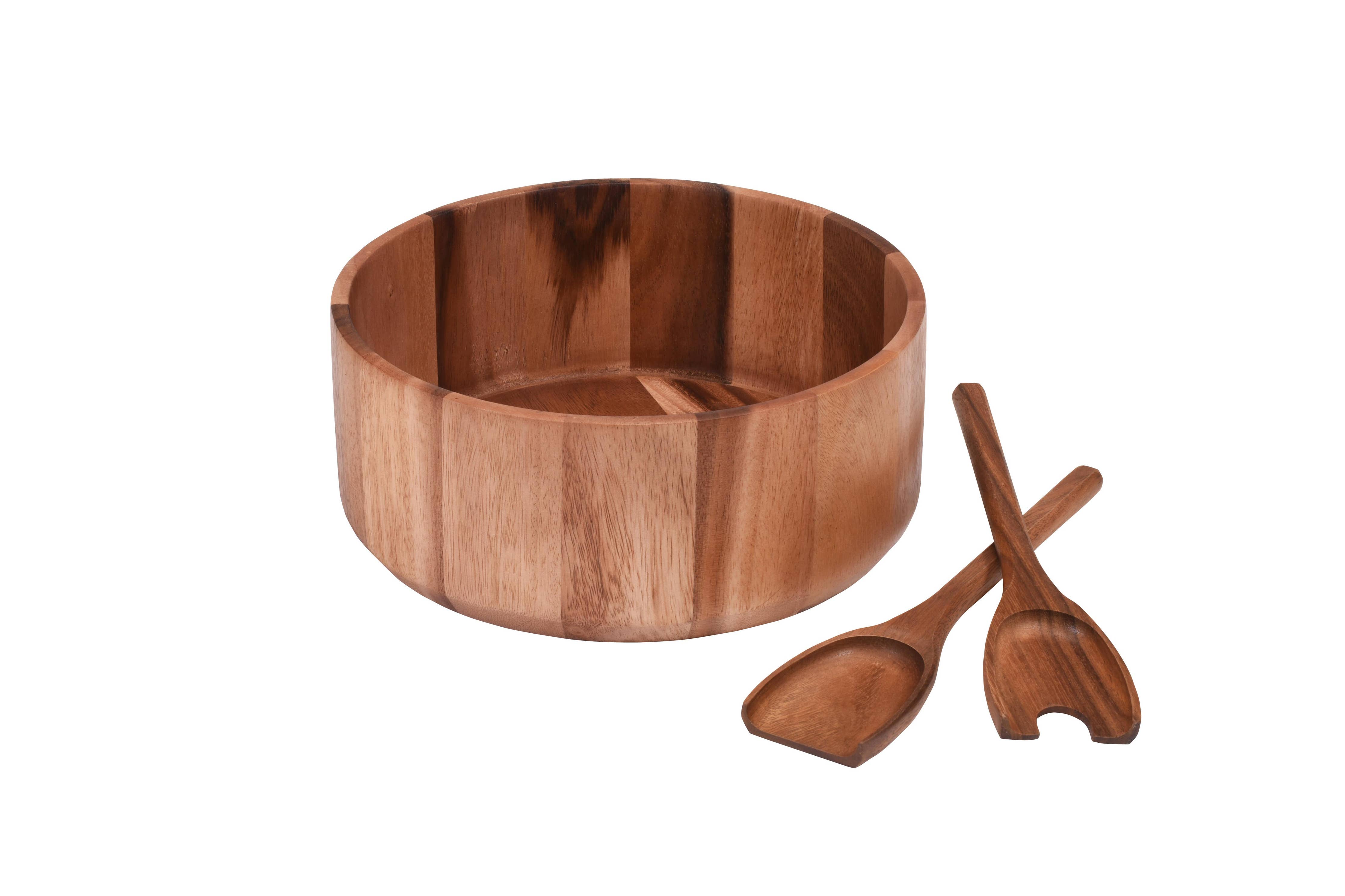 Extra Large Acacia Wood Salad Bowl with Utensils – 12" x 5"