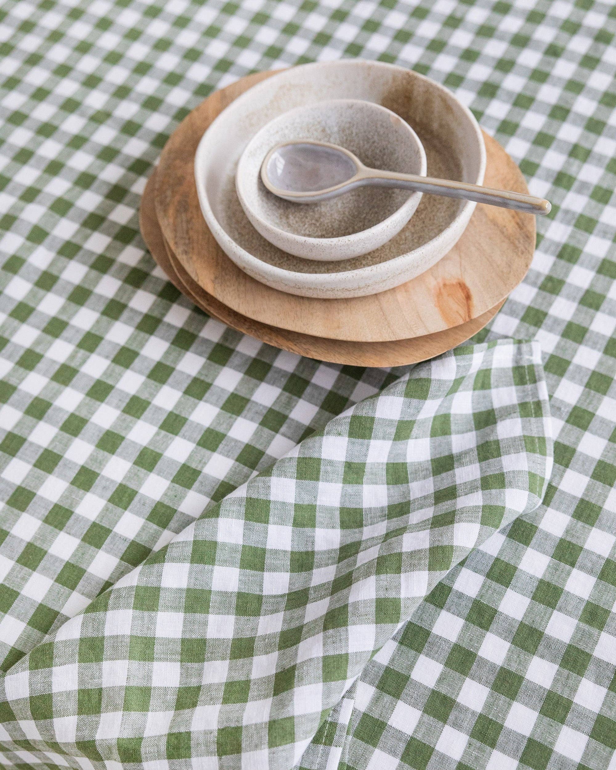 Forest green gingham linen napkin set of 2