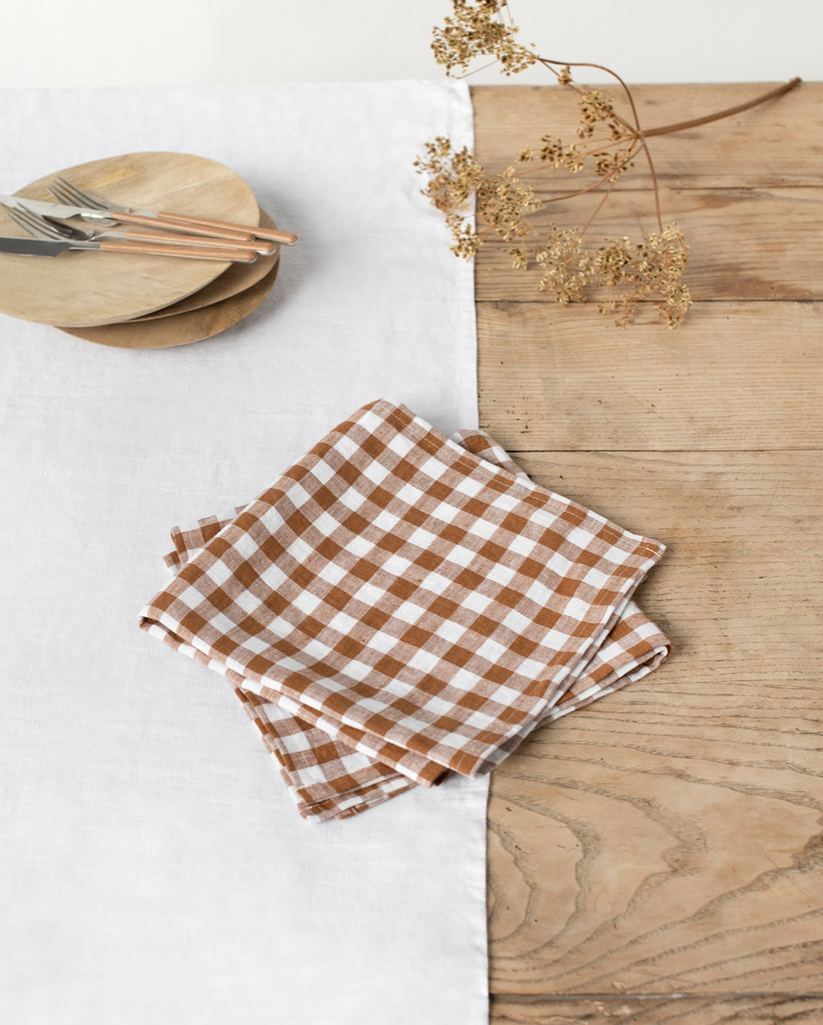 Cinnamon gingham linen napkin set of 2