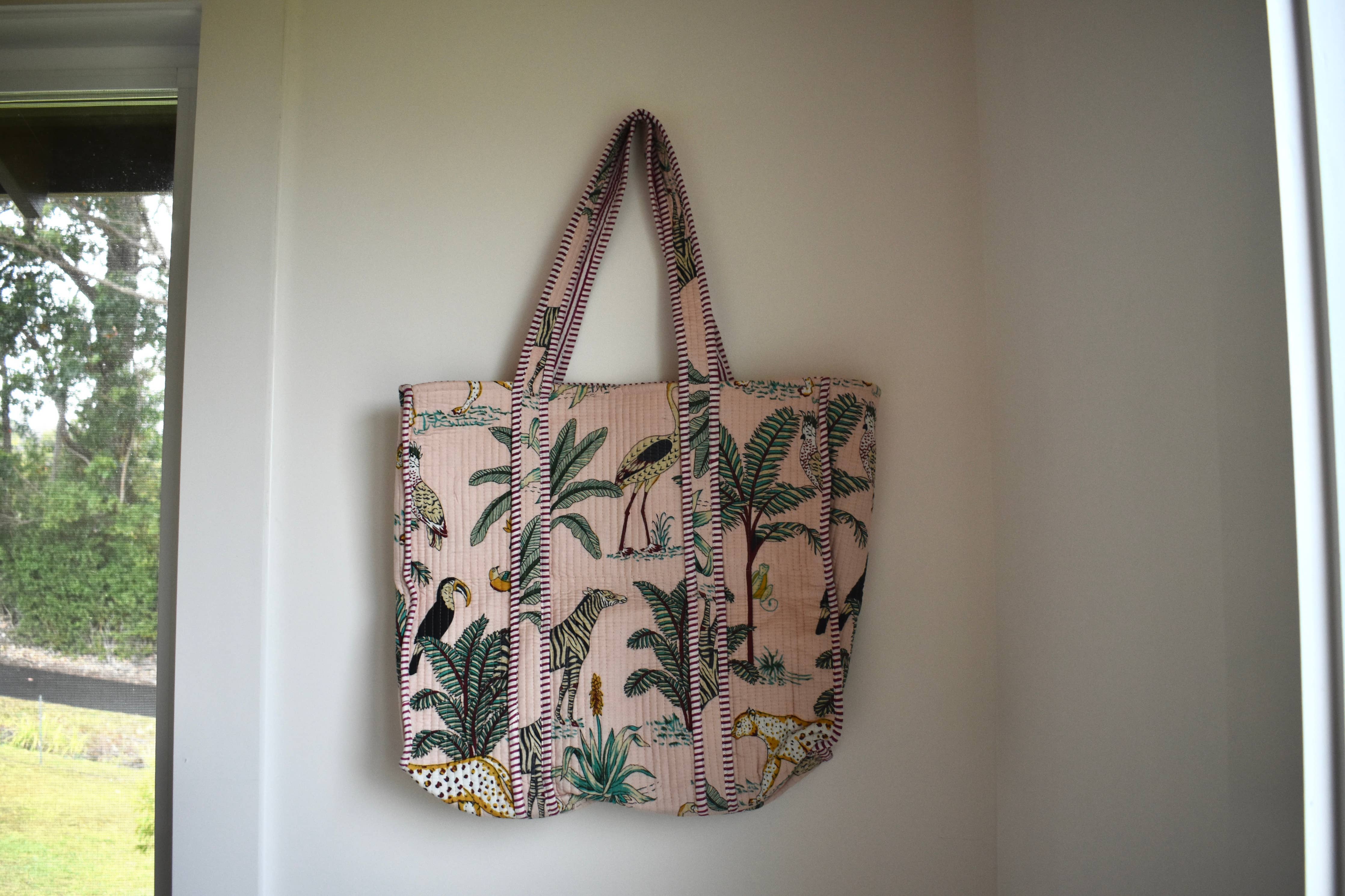 Block Print Tote Bag: Bright Pink Animal