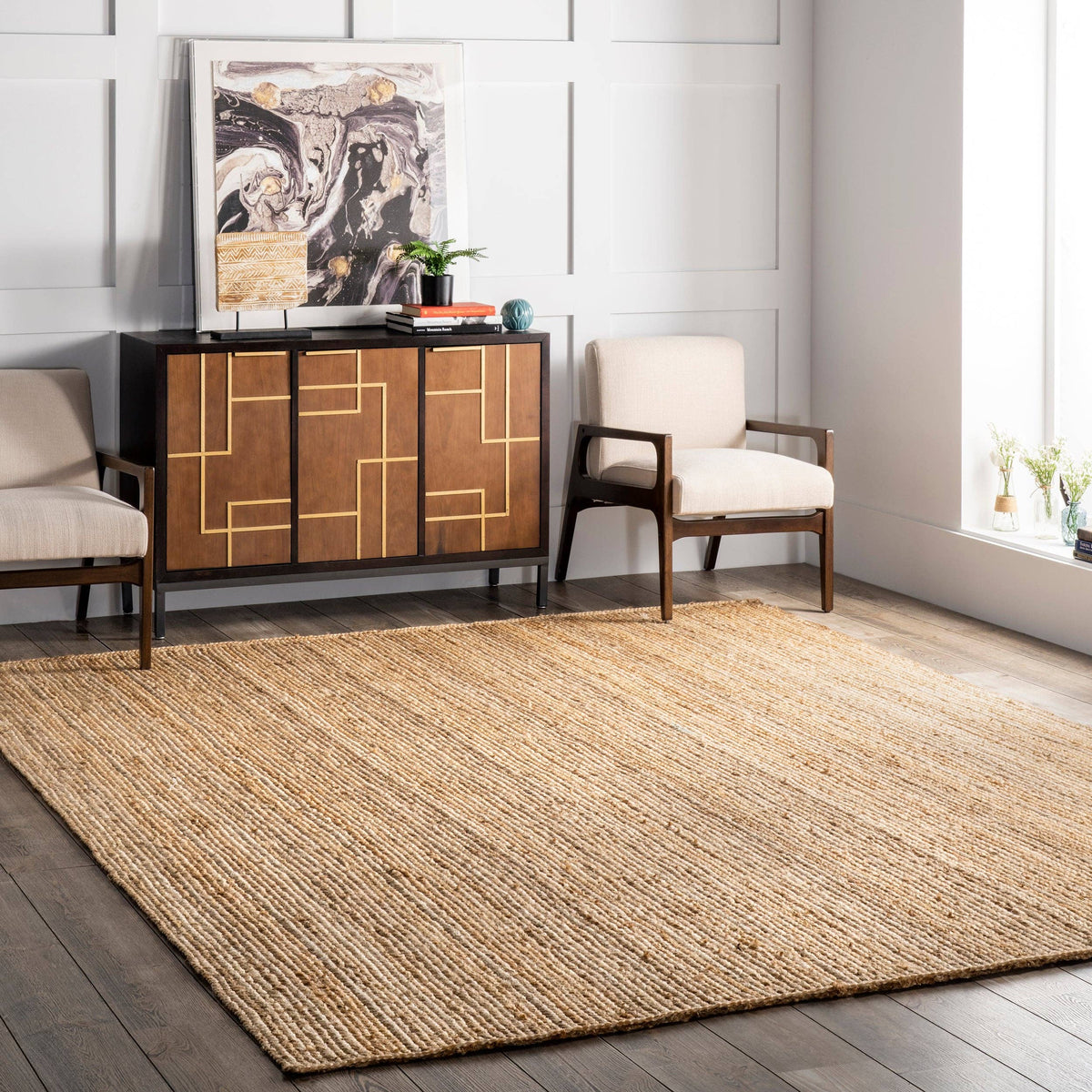 Rigo Hand Woven Farmhouse Jute Area Rug: Natural / Rectangle / 8' X 10'