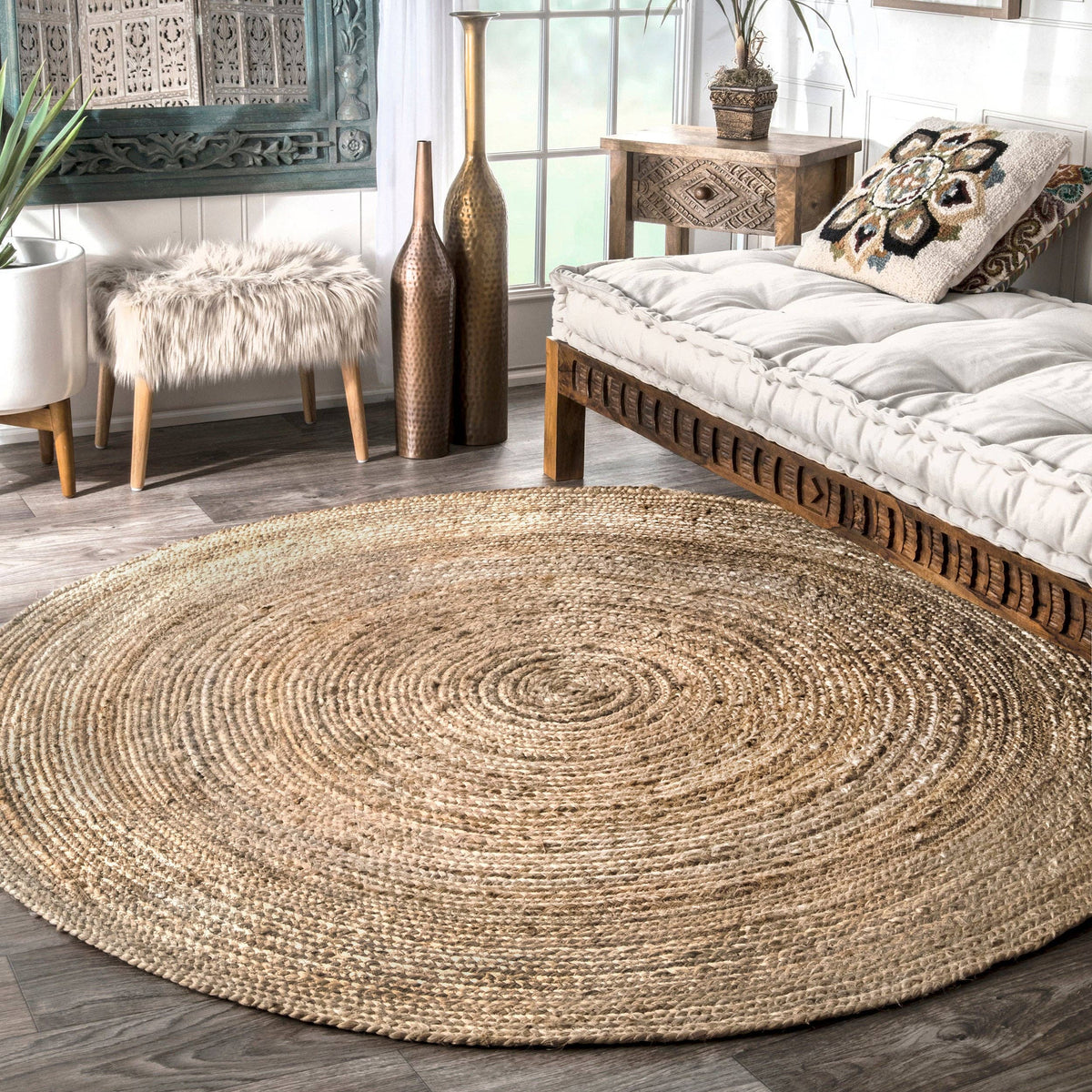 Rigo Hand Woven Farmhouse Jute Area Rug: Natural / Rectangle / 8' X 10'