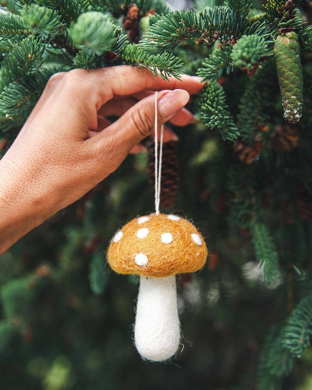 Felted Mushroom Ornament: Brown