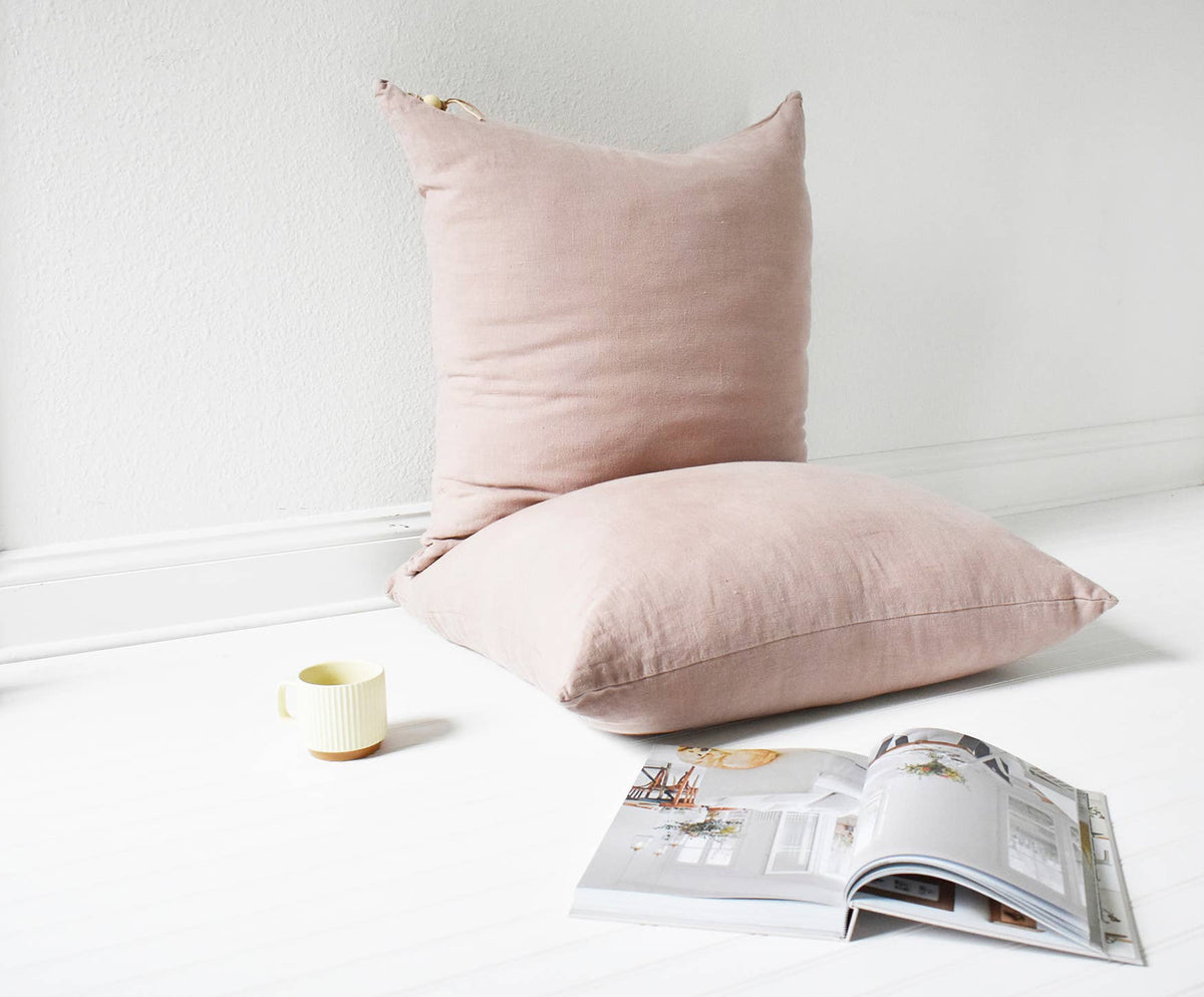 Shadow Rose Washed Linen Pillow: Cover + Down Insert / 27 X 27