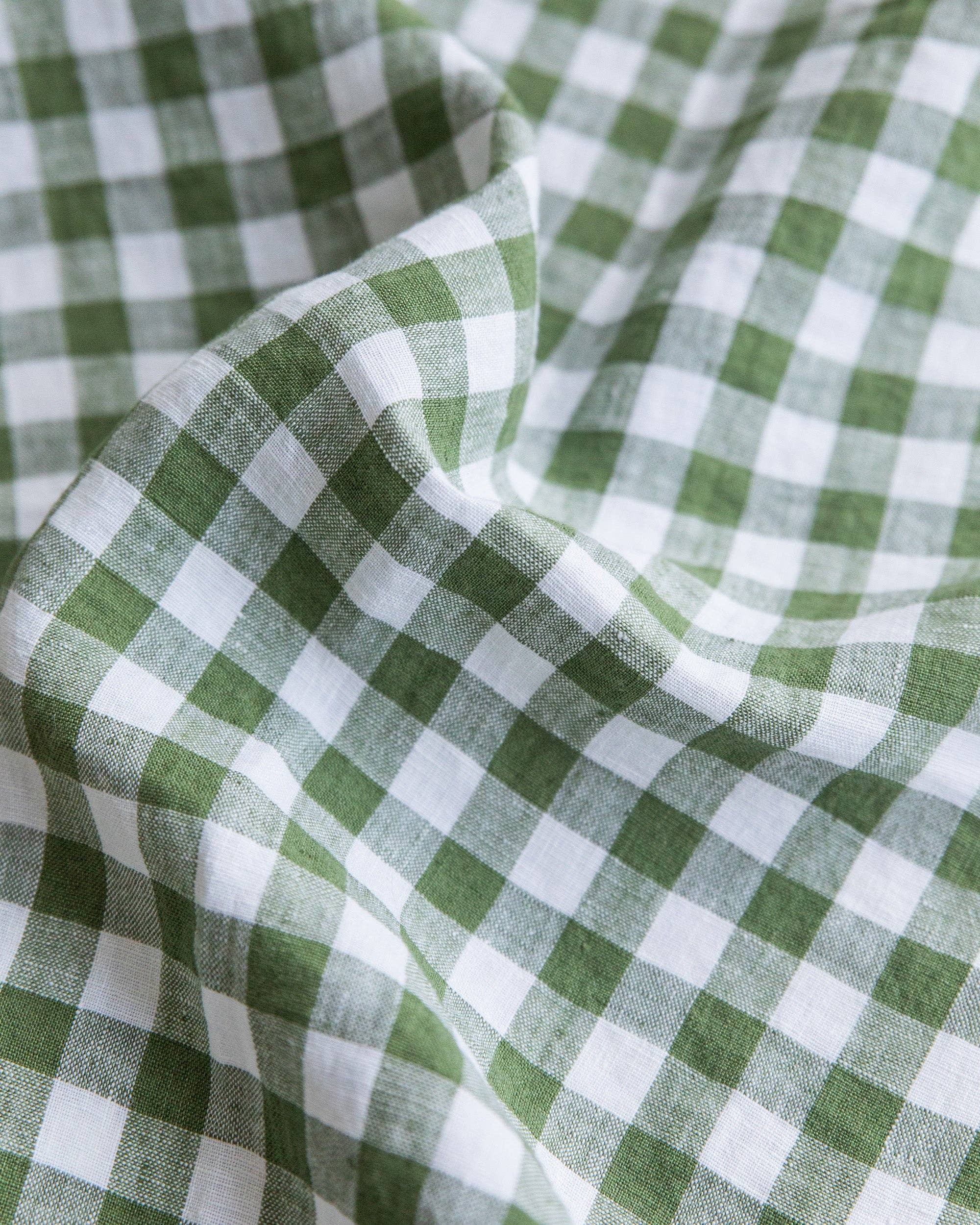 Forest green gingham linen napkin set of 2