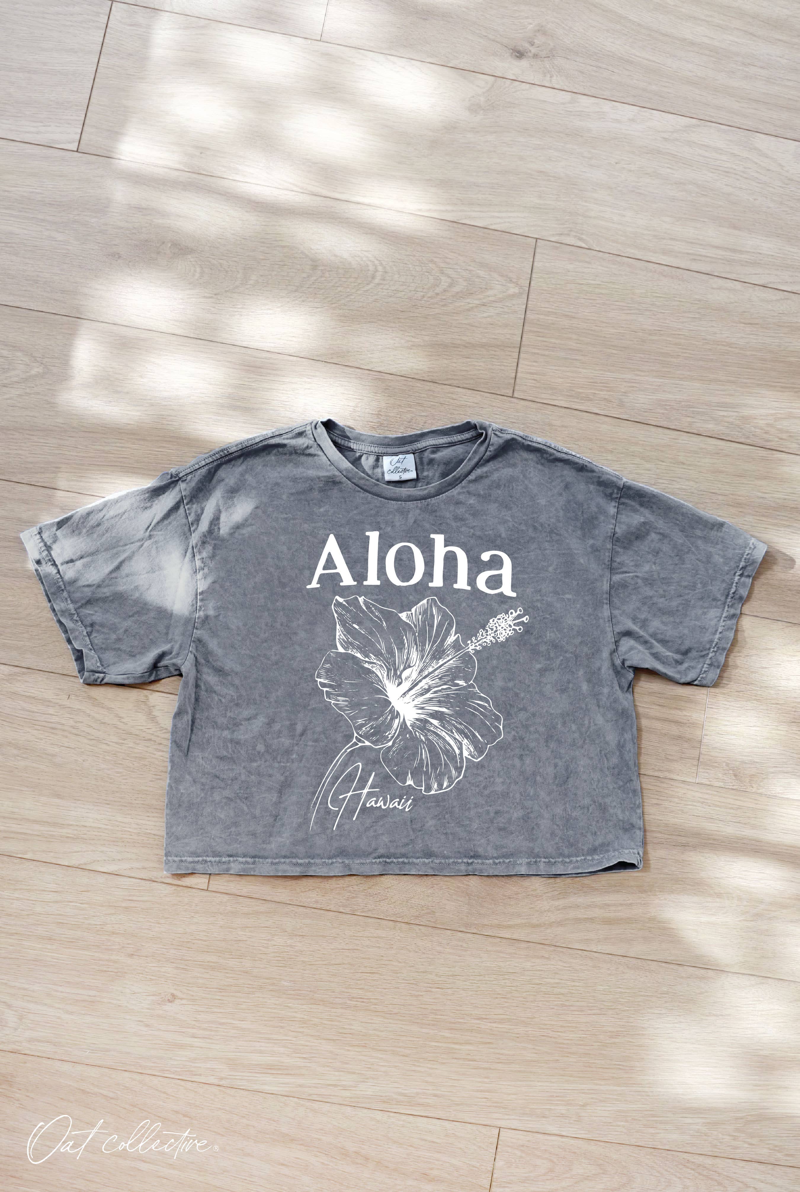 ALOHA HAWAII Cropped Mineral Washed Graphic Top
: CREAM / S